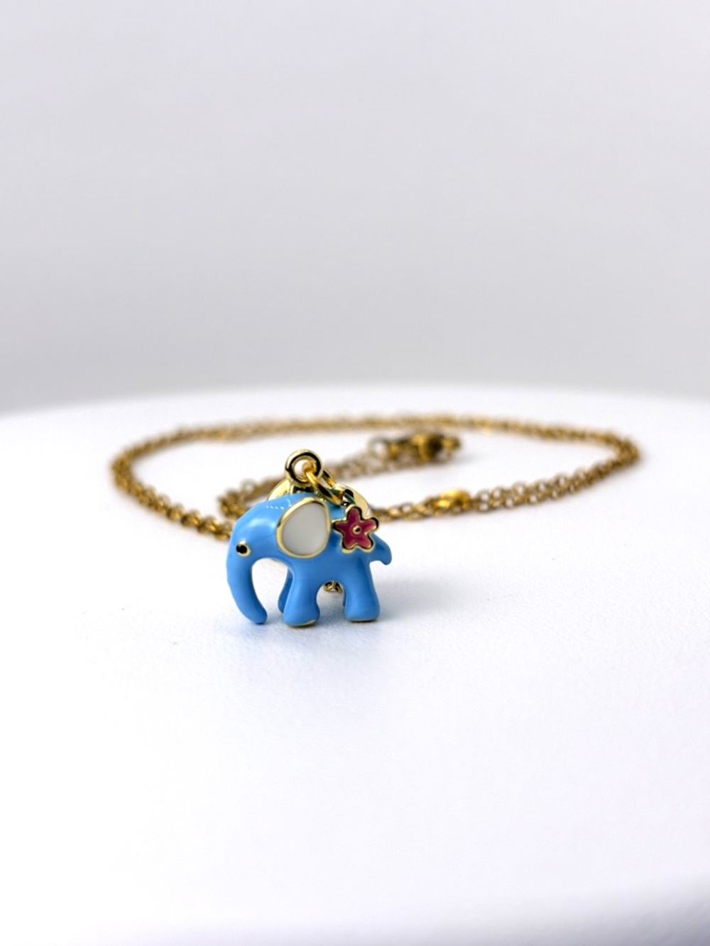 Blue Elephant Pendant Necklace Gold Chain Stainless Steel Hypoallergenic